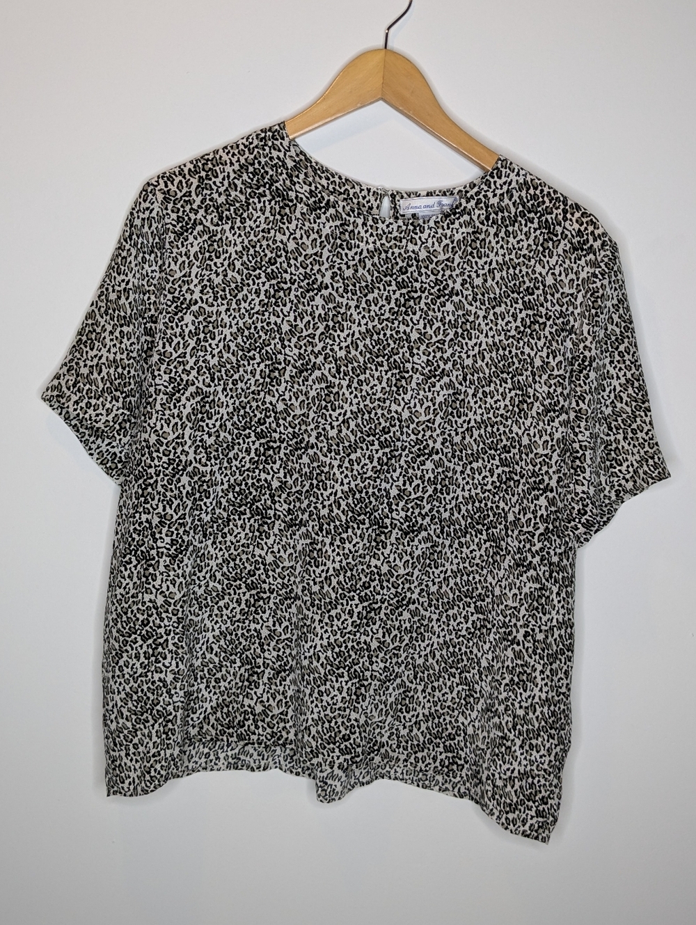 Vintage 100% Silk Short Sleeve Animal Print Shirt - Black Cream Tan XL